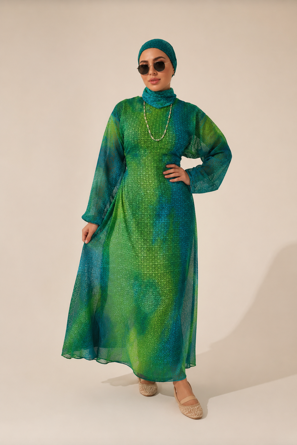 TJH ombre beach dress with head scarf set